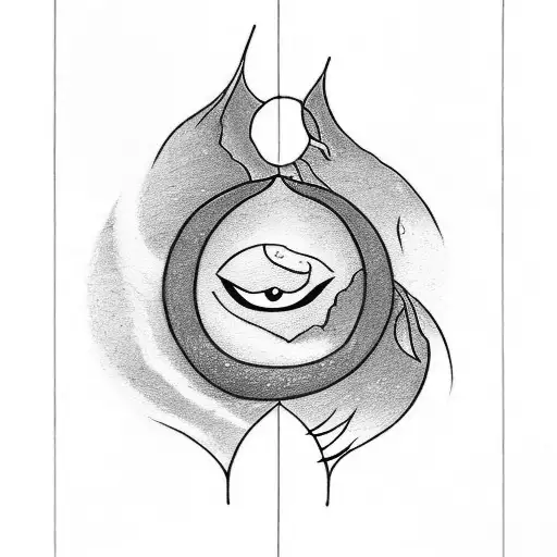 the drawing of a half moon on a tarot card, all within a style that mixes Japanese and old school art tattoo design idea