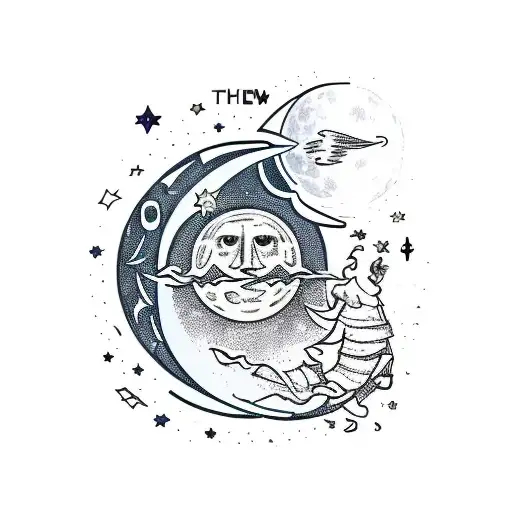 A tarot card depicting the moon and stars tattoo design idea