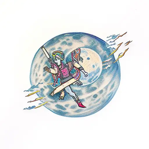 A tarot card depicting the moon and stars tattoo design idea