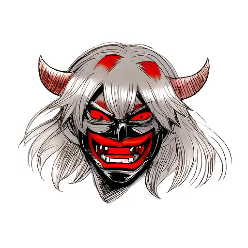 Anime Oni Mask Tattoo Idea - BlackInk AI