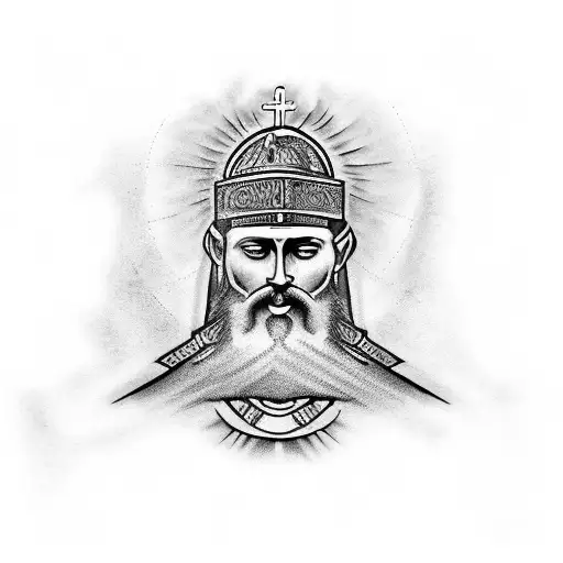 Renaissance tattoo style arm sleeve idea for a man. Catholic, assyrian, entrepreneur tattoo design idea