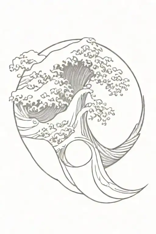kanagawa wave with a grec statue head tattoo design idea