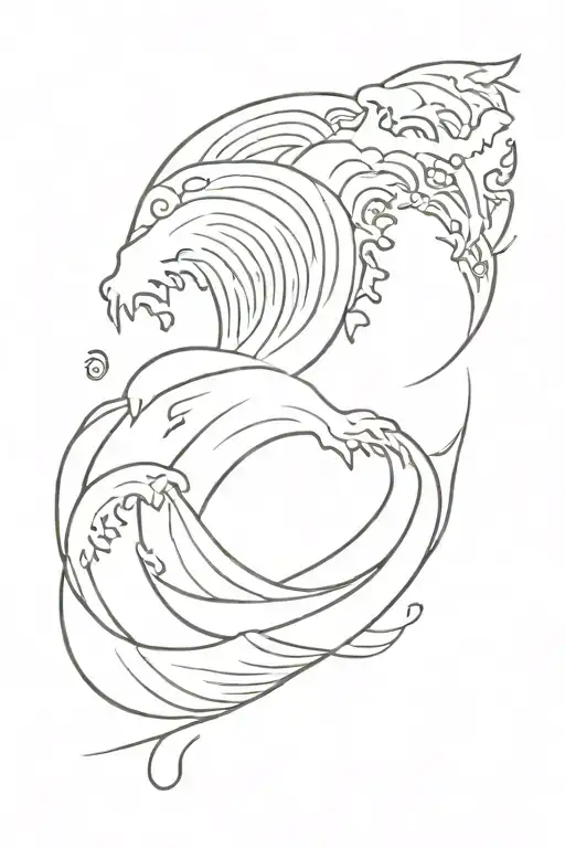minimalist cotamporain on the forearm: wave of kanagawa overlooked by a face of greek statue tattoo design idea