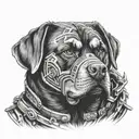 Create a high-resolution image of a Rottweiler dog wearing the iconic armor of Marcus Fenix from the Gears of War video  tattoo design idea