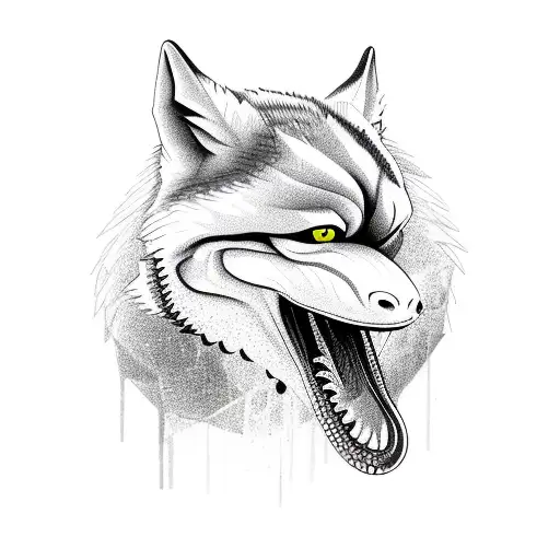 snake with wolf face tattoo design idea