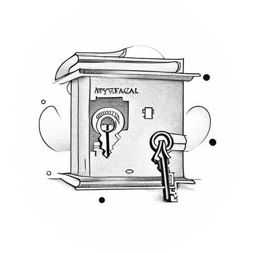 A mystical key unlocking a hidden library filled with dreams tattoo design idea