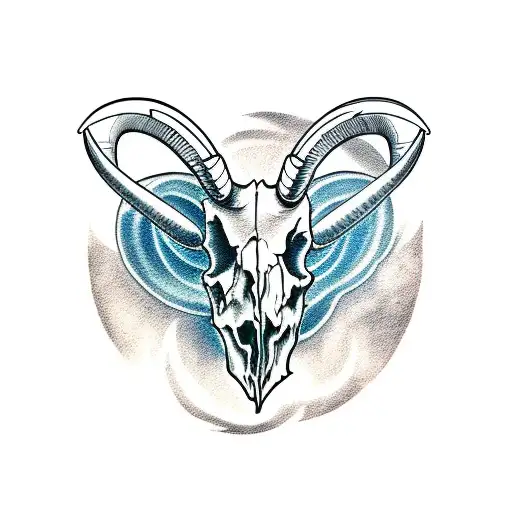 bighorn sheep skull smoking a joint tattoo design idea