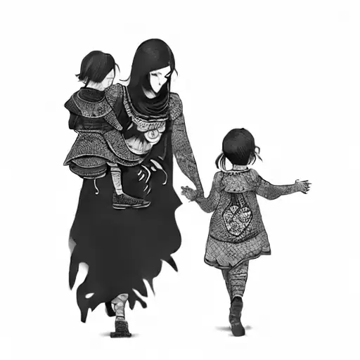 a mother and her children tattoo design idea