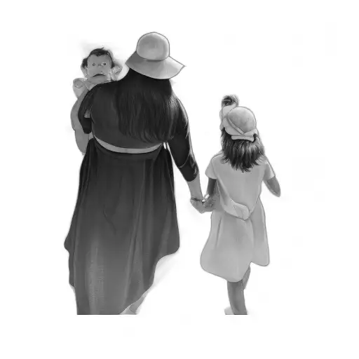 a mother and her children tattoo design idea