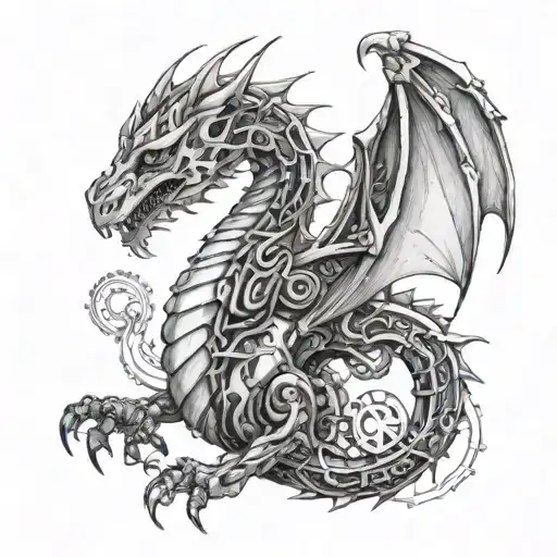 A mechanical dragon inspired by video games tattoo design idea