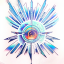 aqua and orange color gradient, spaceship, stars, complex, detailed, hd tattoo design idea