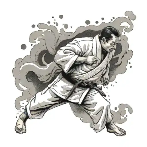 Design a tattoo of a judo throw depicted in a dotwork style, with smoke rising from the impact point tattoo design idea