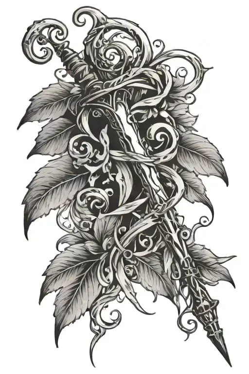 Severus Snape's wand entwined with Lily vine tattoo design idea