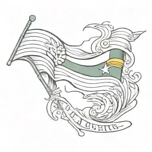 A tattoo design of a Rasta flag waving in the wind, with the words 'Liberation' and 'Justice' intertwined in the design tattoo design idea