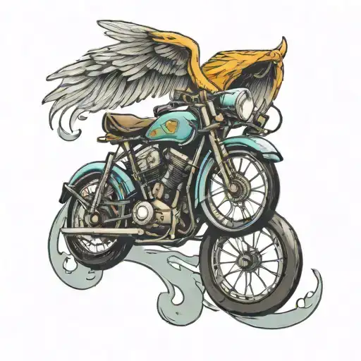 wing wheel on road way   tattoo design idea