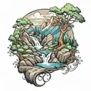 Mountain stream splits the mountain tattoo design idea