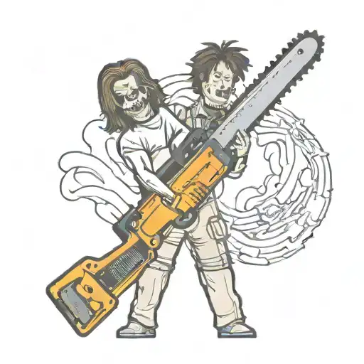 chainsaw massacre holding chainsaw tattoo design idea