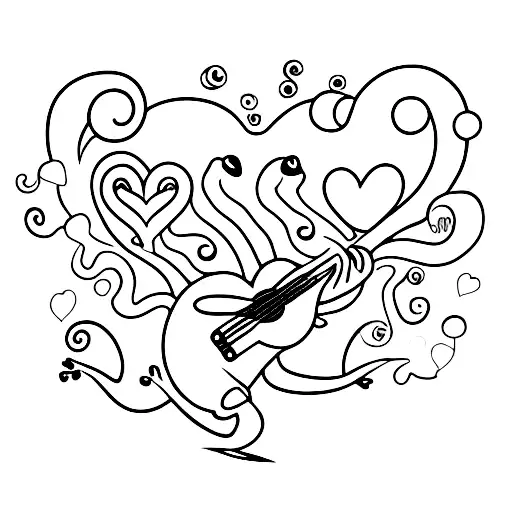 A frog playing a heart-shaped guitar tattoo design idea