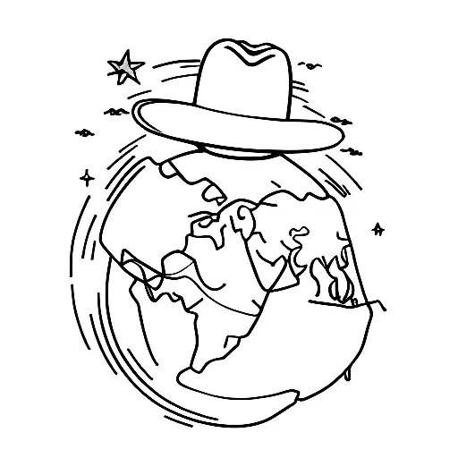 planet earth and a cowboy hat tattoo design idea