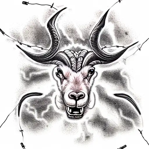 powerful ram with barbed wire around and fiery eyes tattoo design idea