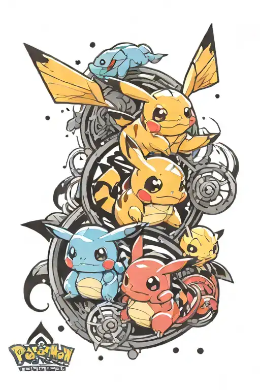 Pokemon tattoo With Pikachu, bulbasur, glumanda and squirtle in Gym Version  tattoo design idea