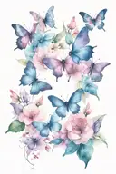 blossom flowers purple pink blue butterflies tattoo design idea