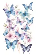 blossom flowers purple pink blue butterflies tattoo design idea