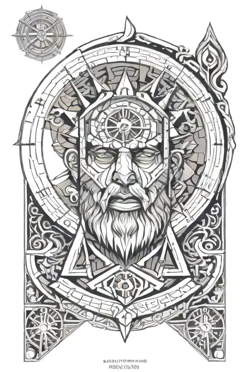  face of a Greek deity pulverizing with a clock beneath him tattoo design idea