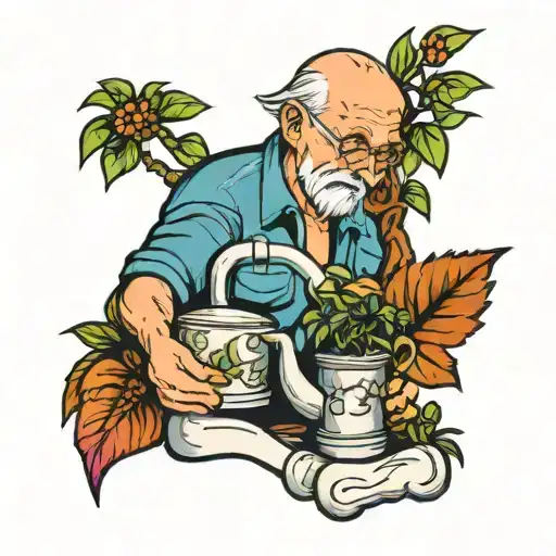 grandparents watering two plants intertwined tattoo design idea