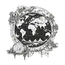 A fantasy world map with portals to different gaming realms tattoo design idea