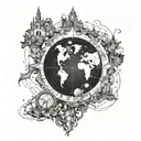 A fantasy world map with portals to different gaming realms tattoo design idea