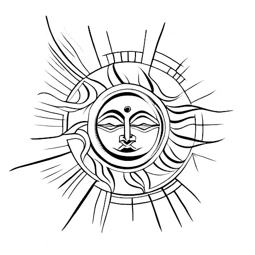 A minimalist tattoo of a tribal sun with olive oil branches tattoo design idea