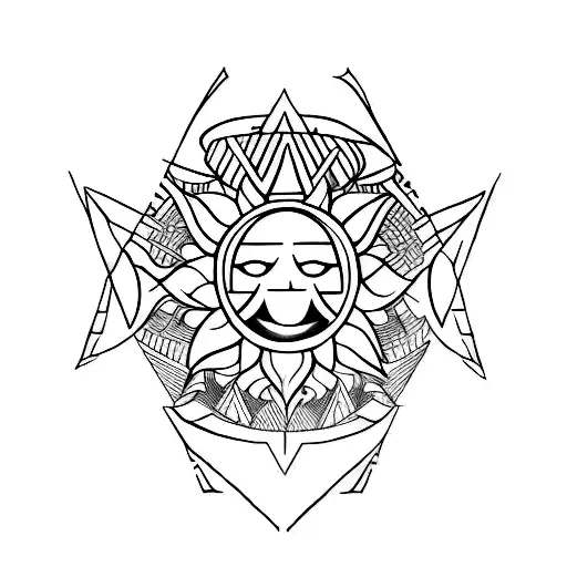 A minimalist tattoo of a tribal sun with a geometric pattern tattoo design idea