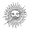 A minimalist tattoo of a sun with olive oil branches tattoo design idea