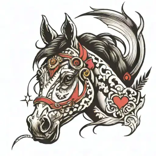 horse face, Archie, heart and pulse tattoo design idea