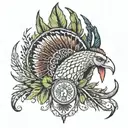 turkey feather and deer antlers tattoo design idea