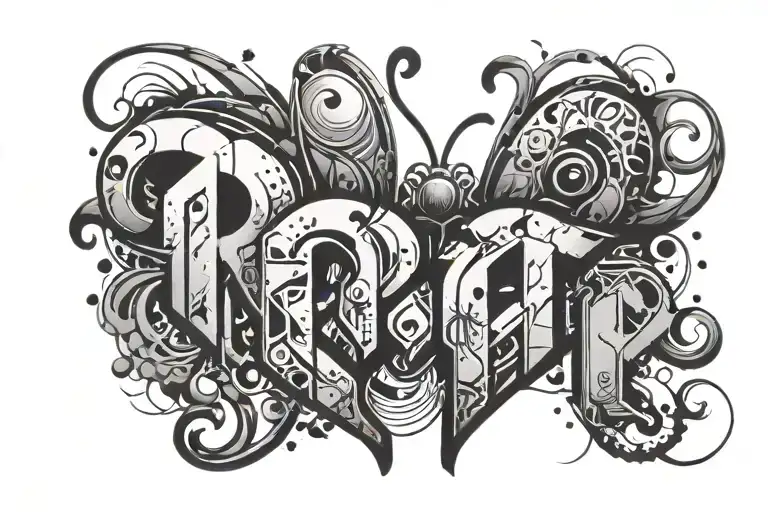 Incorporate a graffiti-style font with bug motifs to represent your love for rap music tattoo design idea