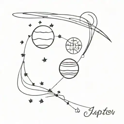 a sentence From the ground to Jupiter with little stars and the planet Earth and the planet Jupiter tattoo design idea