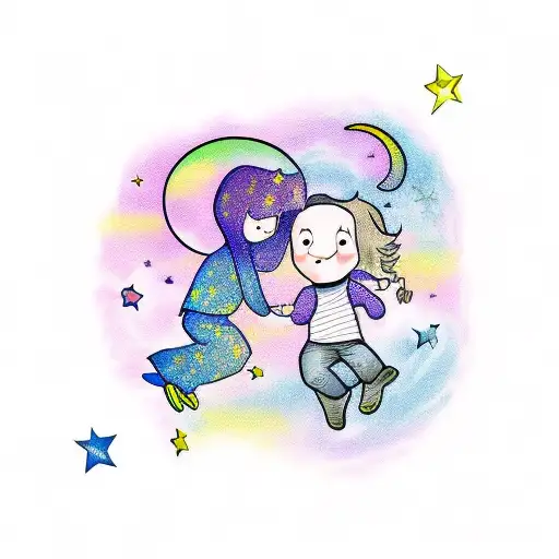 stars and moon tribute to children Luna and Harry tattoo design idea