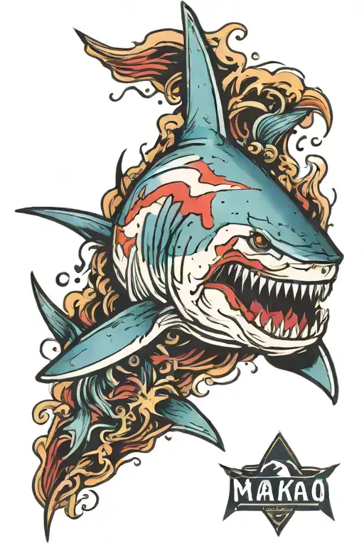 colorful mako shark tattoo design idea