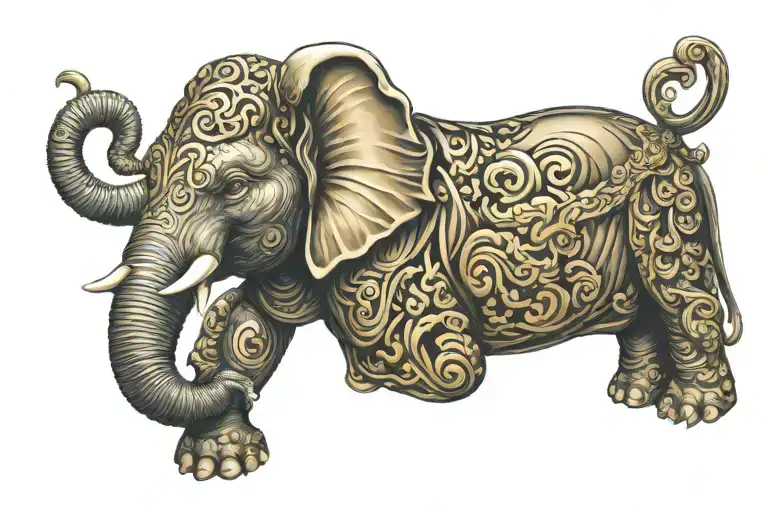 ELEPHANT BUDDHA 6 GOLDEN HANDS WITH THE LETTER A tattoo design idea