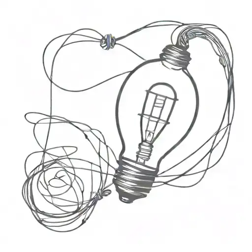 A minimalist tattoo of a light bulb with guitar strings as the filament, representing the client's passion for music and lights tattoo design idea
