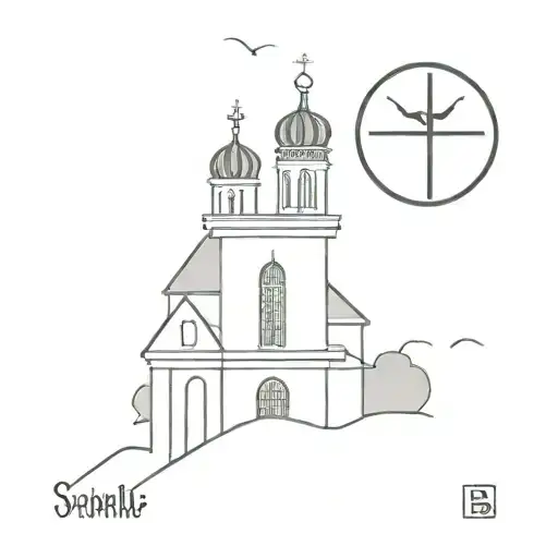 brutal gloomy orthodox church with a an inscription below "прокляты и убиты" tattoo design idea