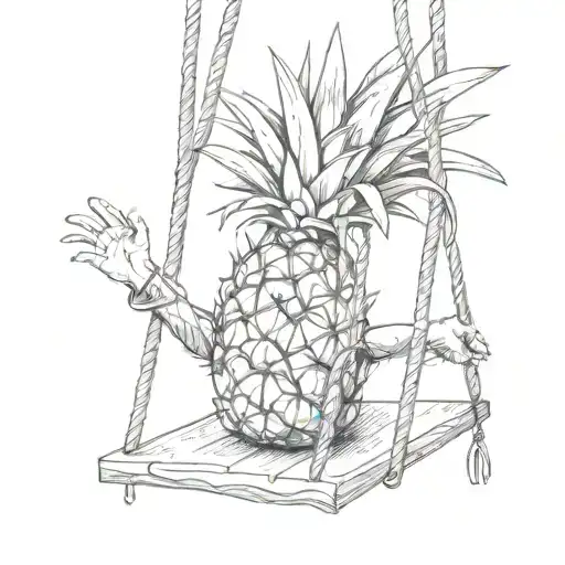 Sketch of a pineapple wearing a nurse's hat swinging on a swing tattoo design idea