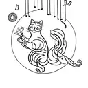 A minimalist tattoo of a cat playing a musical instrument in front of a peaceful universe tattoo design idea
