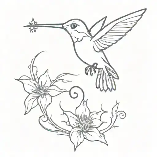 hummingbird and Old key tattoo design idea