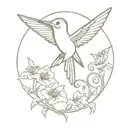 hummingbird and Old key tattoo design idea