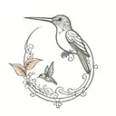 hummingbird and Old key tattoo design idea