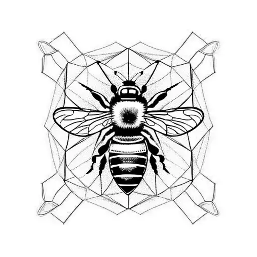 non-realistic bee with 3 honeycombs tattoo design idea