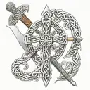 Celtic cross sword, intertwined dragons  tattoo design idea